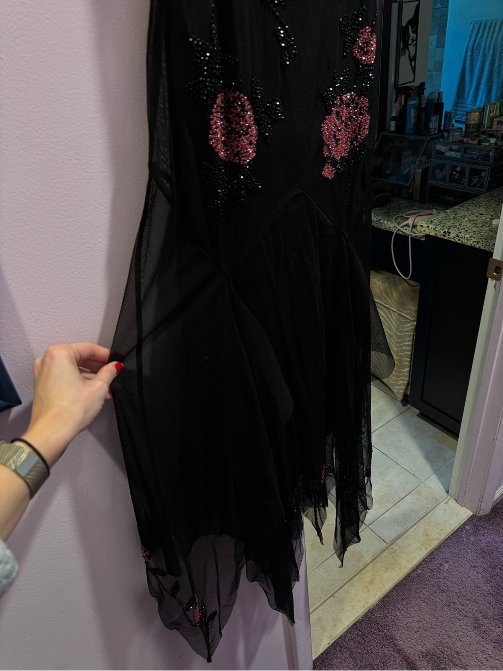 LIKE NEW!! Sue Wong Size 14 Asymmetrical Mesh Dress - Picture 6 of 12